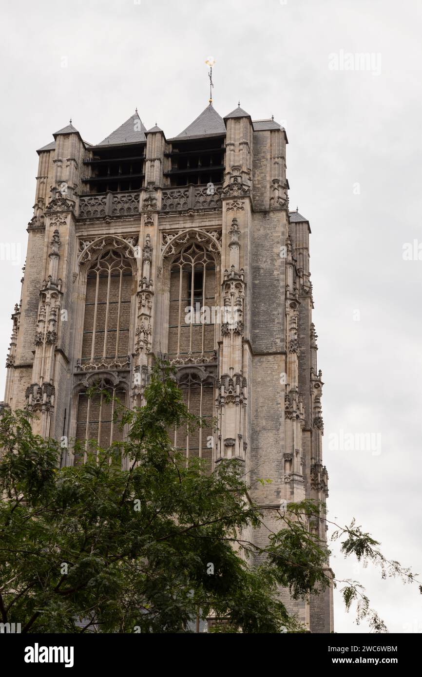 Tower of the St. James Church in the city of Antwerp. Stock Photo