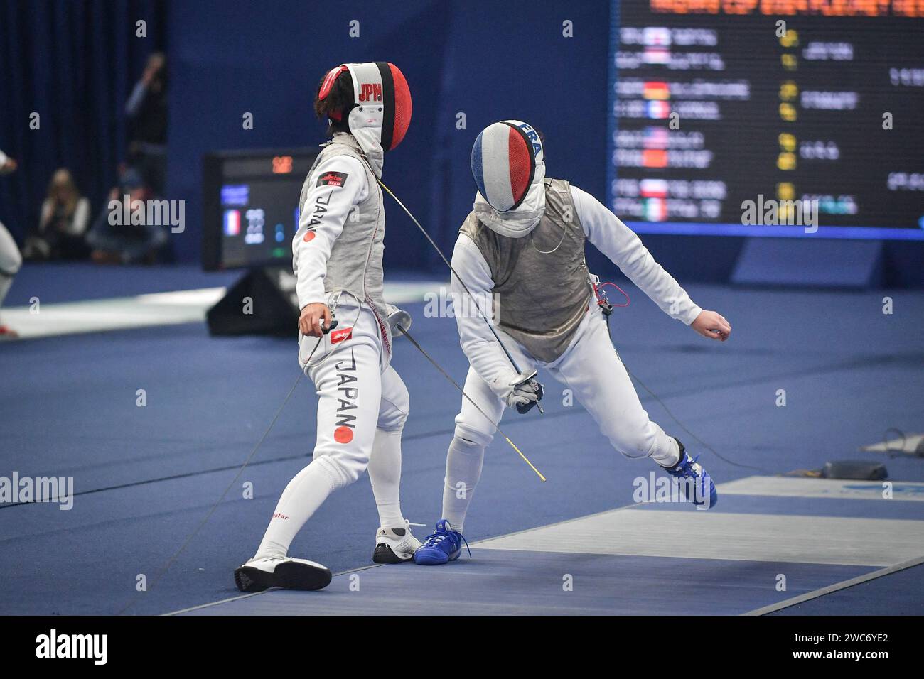 Paris, France. 14th Jan, 2024. France's foilist MAXIMILIEN CHASTANET (R ...