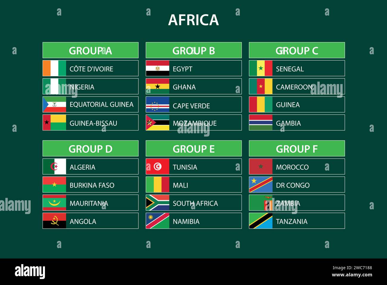 African tournament 2023, Match schedule template, flags of africa countries Stock Vector