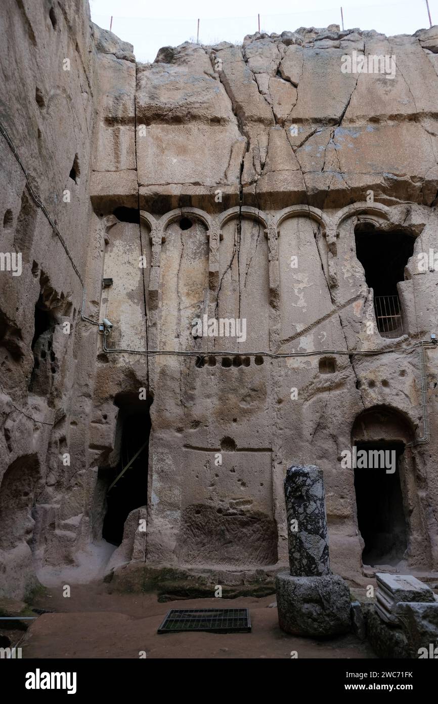 Gümüşler (Silver') Monastery is a Byzantine-era cave monastery in the small town of Gümüşler, 10 km northeast of Niğde town in Niğde province, Turkey. Stock Photo