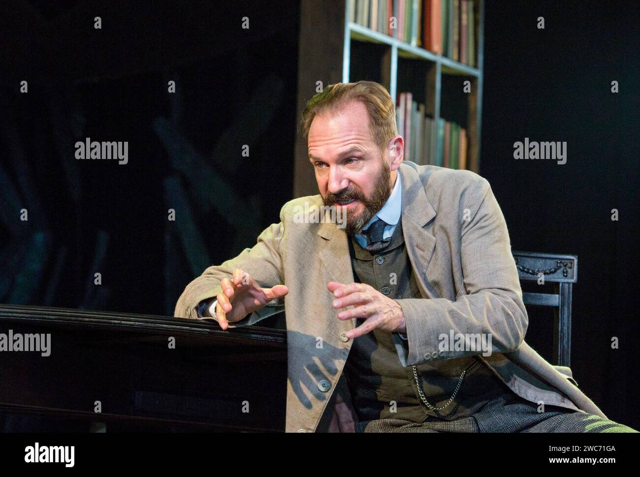 Ralph Fiennes (Halvard Solness) in THE MASTER BUILDER by Henrik Ibsen at the Old Vic Theatre, London SE1  03/02/2016 adapted by David Hare  design: Rob Howell  lighting: Hugh Vanstone  director: Matthew Warchus Stock Photo