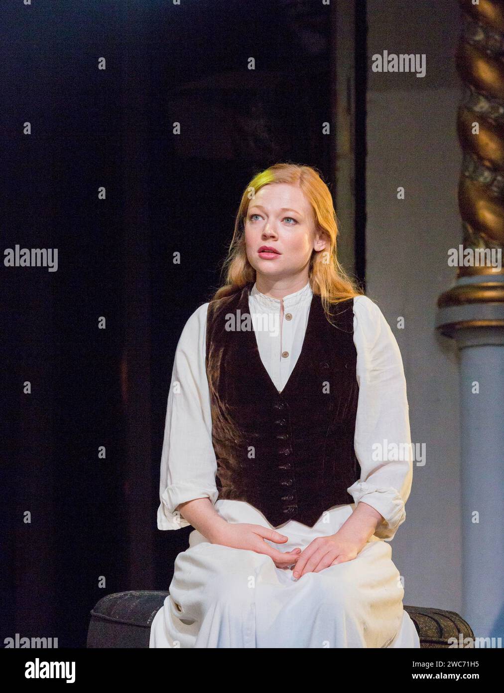 Sarah Snook (Hilde Wangel) in THE MASTER BUILDER by Henrik Ibsen at the Old Vic Theatre, London SE1  03/02/2016 adapted by David Hare  design: Rob Howell  lighting: Hugh Vanstone  director: Matthew Warchus Stock Photo