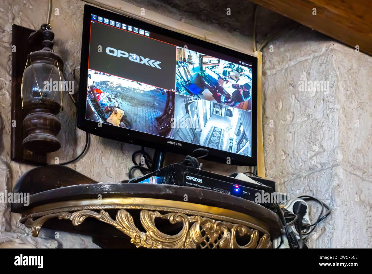 CCTV dash cameras screen OPAX computer monitor with split screen used