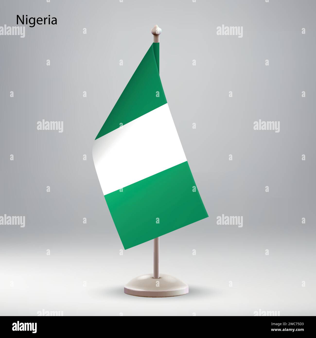 Flag of Nigeria hanging on a flag stand. Usable for summit or conference presentaiton Stock Vector