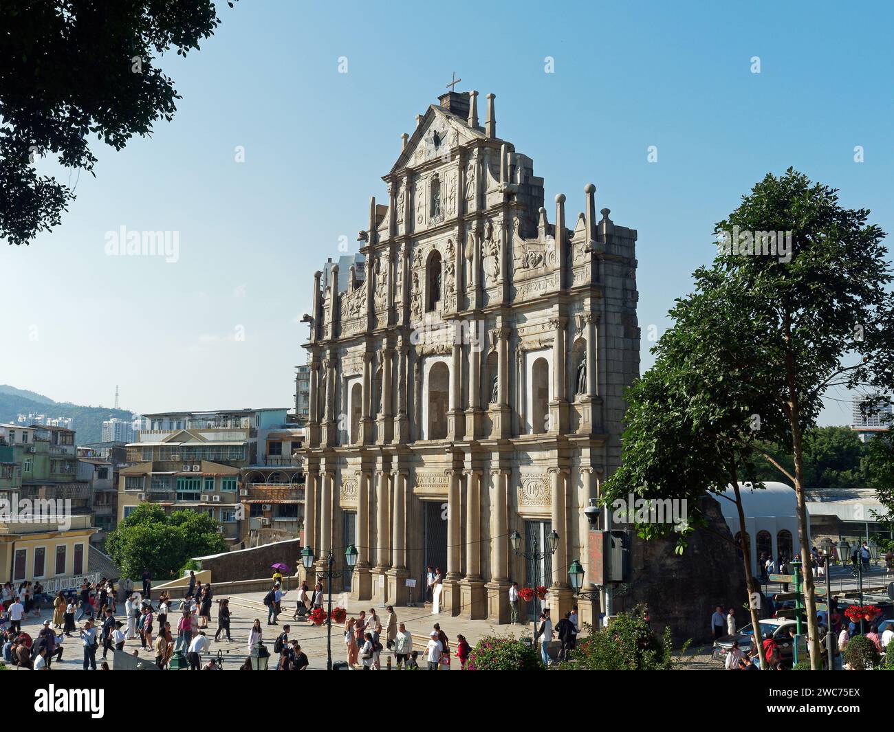 View looking down on the famous Ruins of St. Paul in Macau Stock Photo