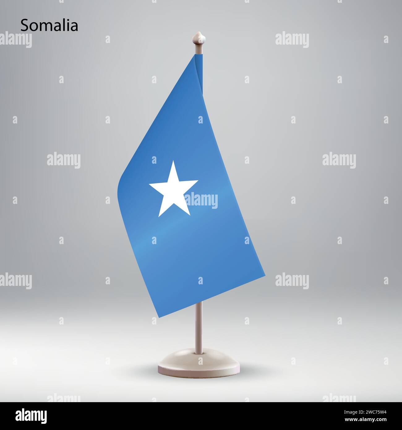 Flag of Somalia hanging on a flag stand. Usable for summit or conference presentaiton Stock Vector