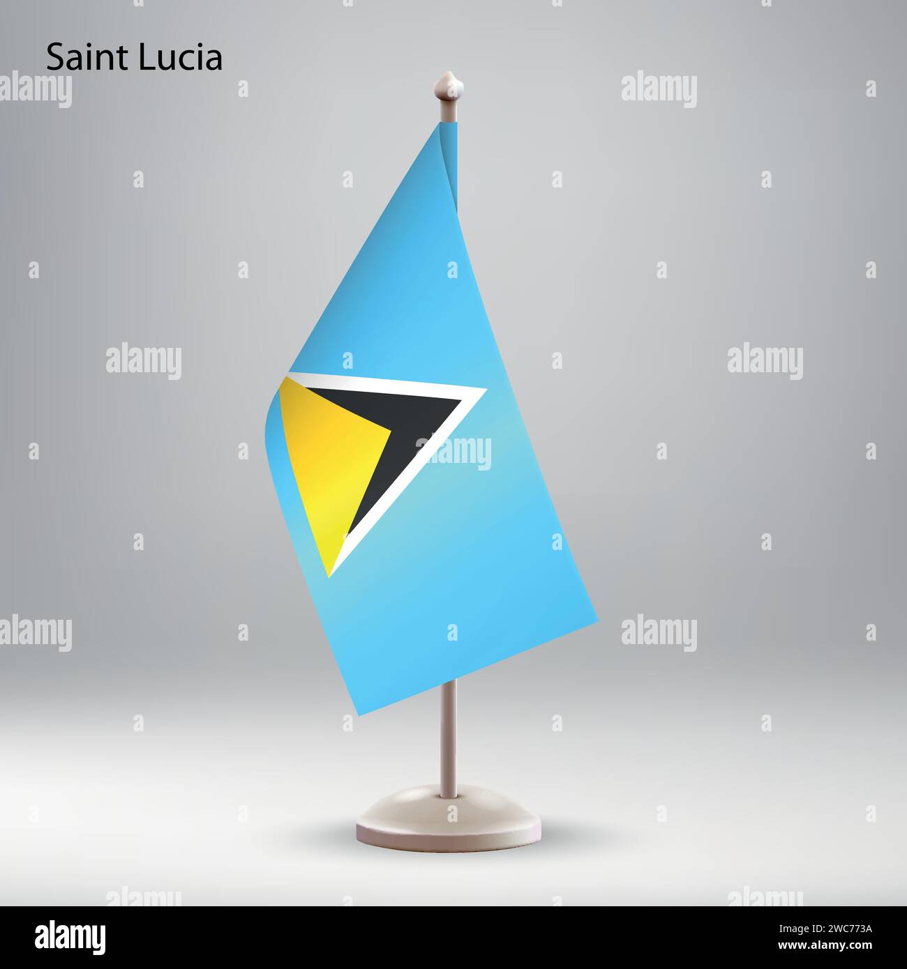Flag of Saint Lucia hanging on a flag stand. Usable for summit or conference presentaiton Stock Vector