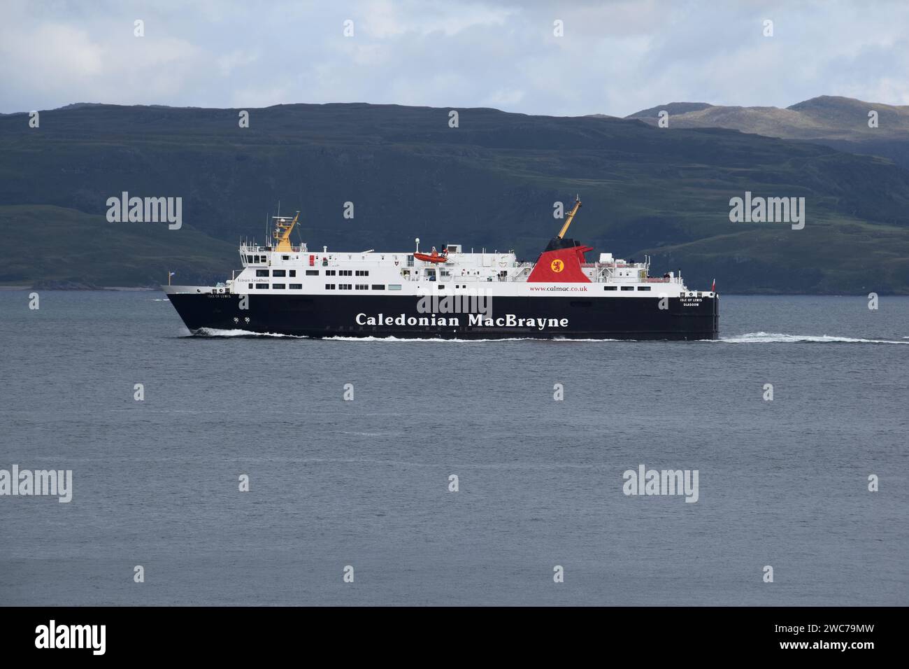 CalMac ferry Isle of Lewis in transit with the scottish country side in ...