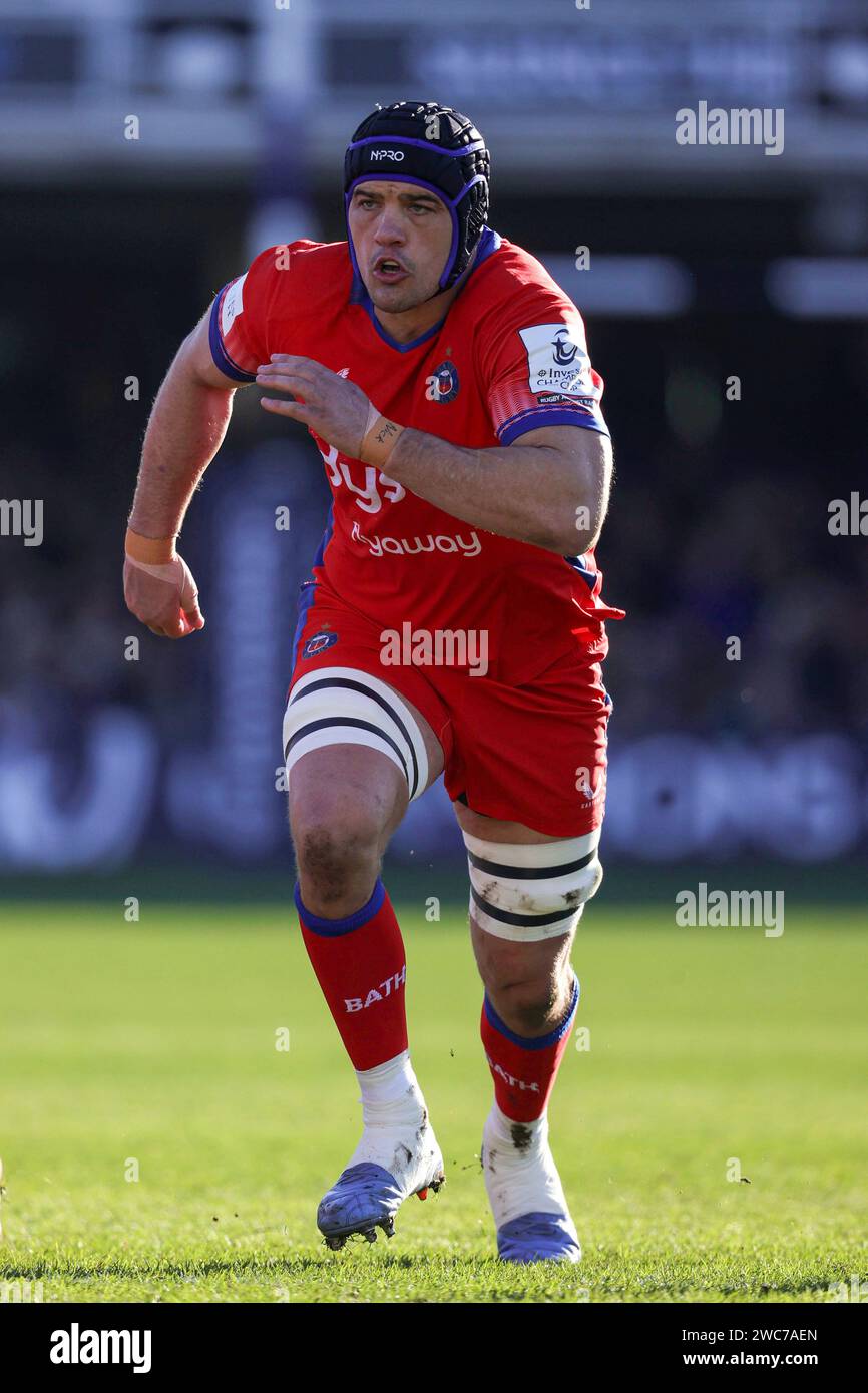 Bath, England. 14th January, 2024. Bath's Quinn Roux during the ...