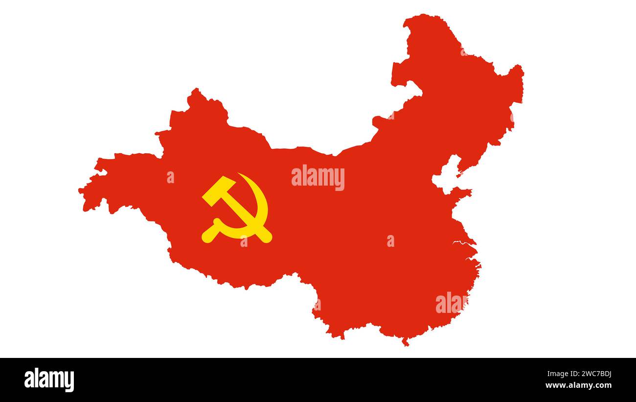 Map of Comunism with the flag inside. Stock Photo