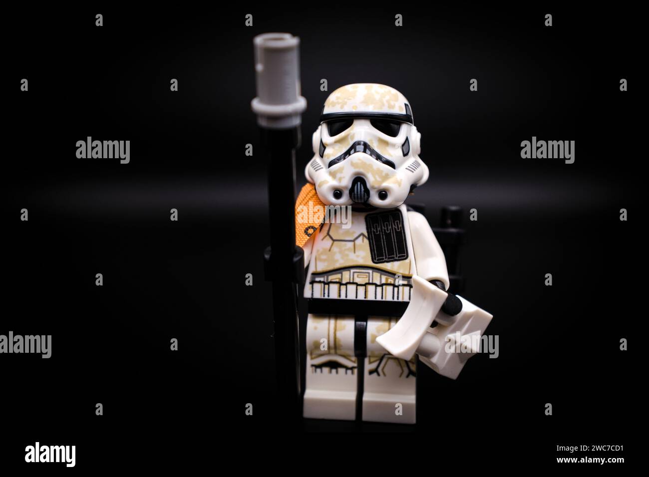 Star Wars Stormtrooper. Lego minifigure and all other bricks are made by THE LEGO GROUP Stock Photo