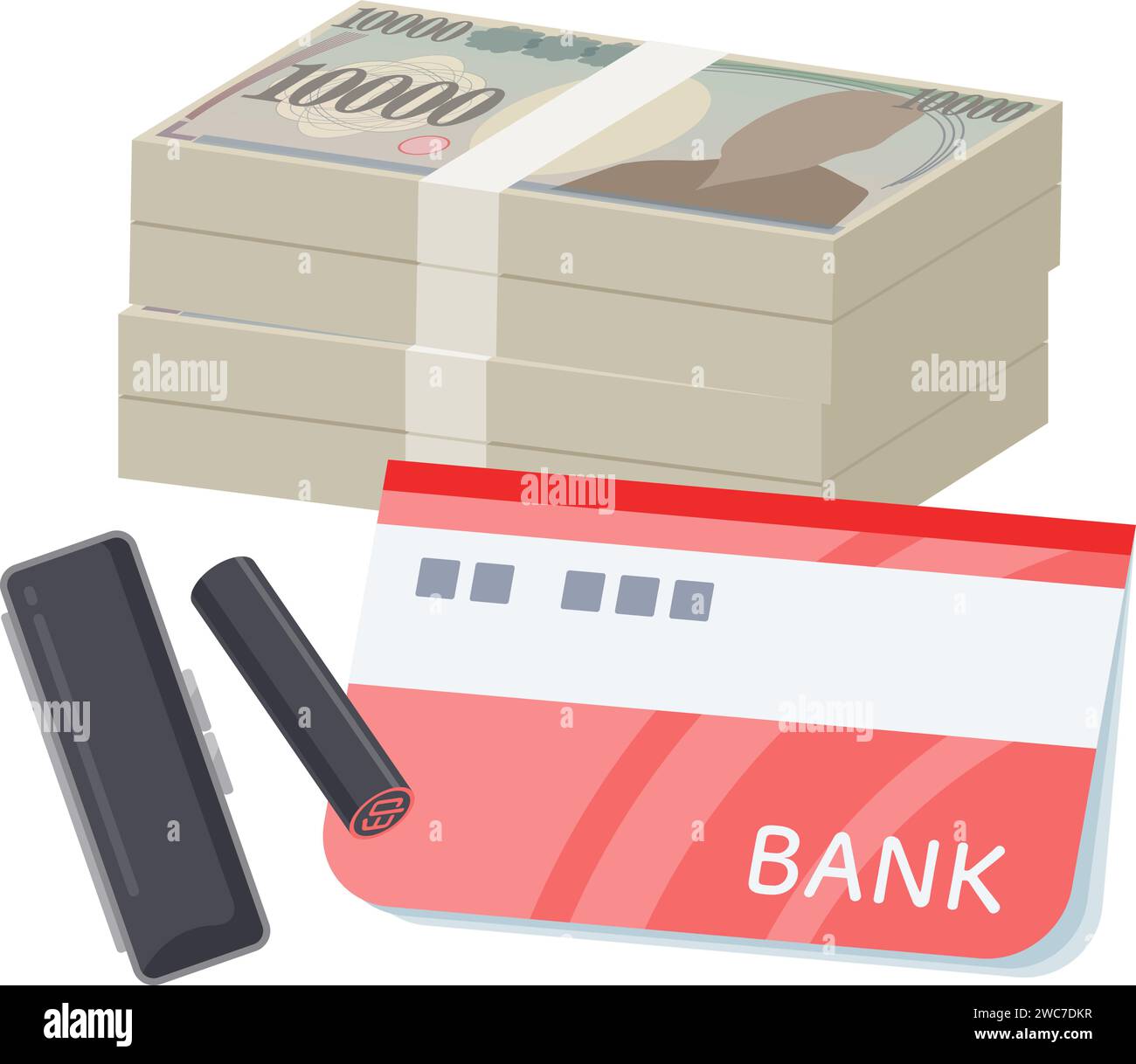 cash and passbook and seal.Vector art that is easy to edit. Stock Vector