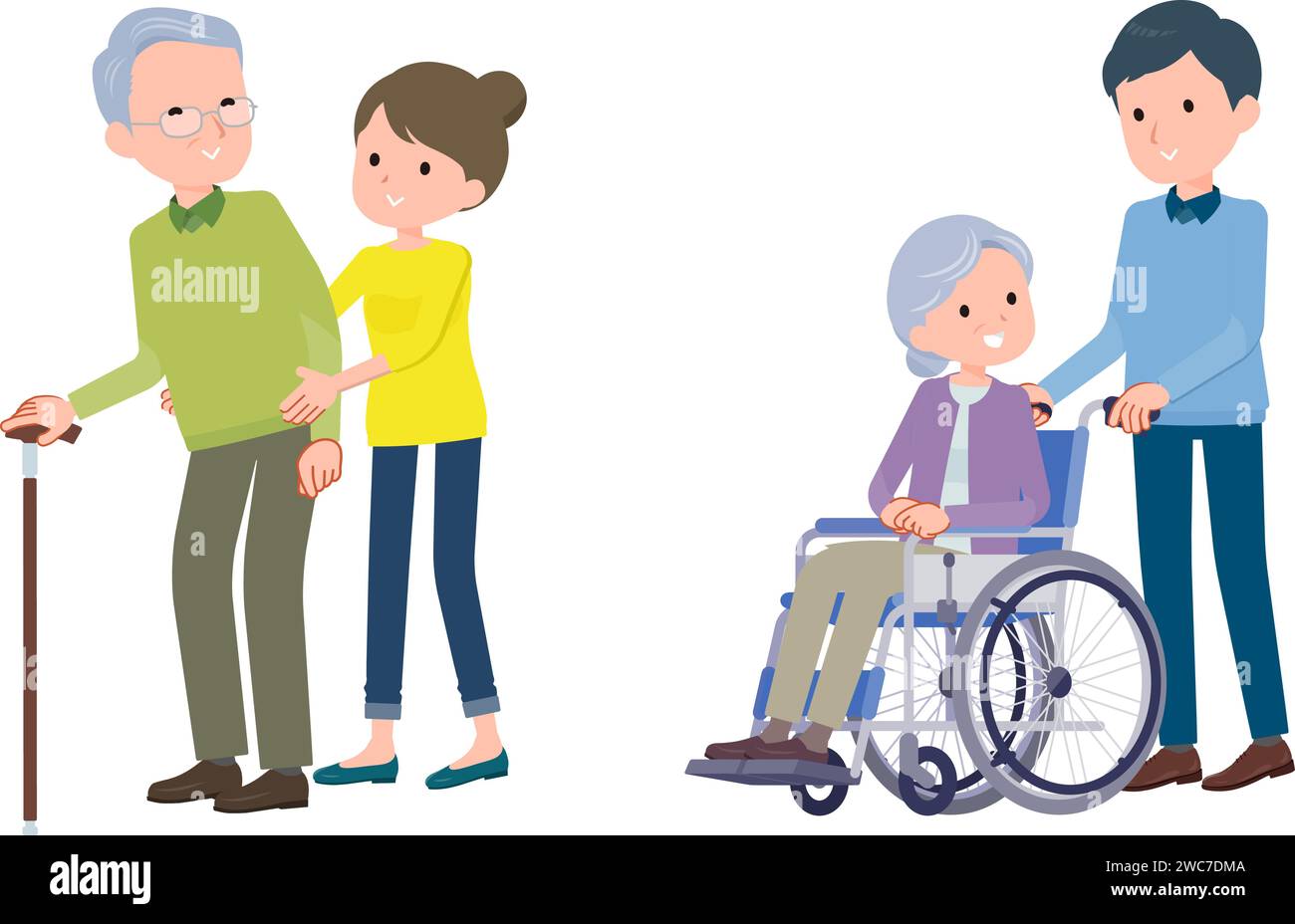 Nursing care and assistance scenes. Vector art that is easy to edit