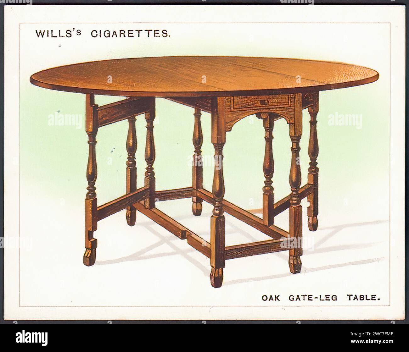 Oak Gate-Leg Table - Vintage Cigarette Card Illustration Stock Photo