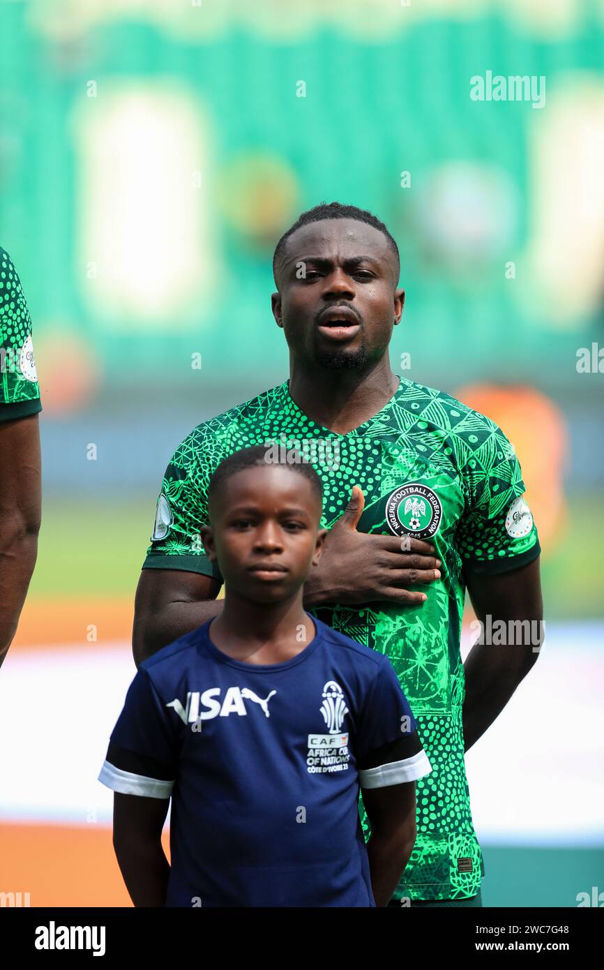 Abidjan, Nigeria. 14 Jan  2024. Nigeria vs Equitorial Guinea. African Cup of Nations AFCON 2023. Moses Simon. Victor Modo Stock Photo