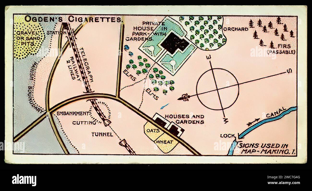 Boy Scouts Map Making 1 - Vintage Cigarette Card Illustration Stock Photo