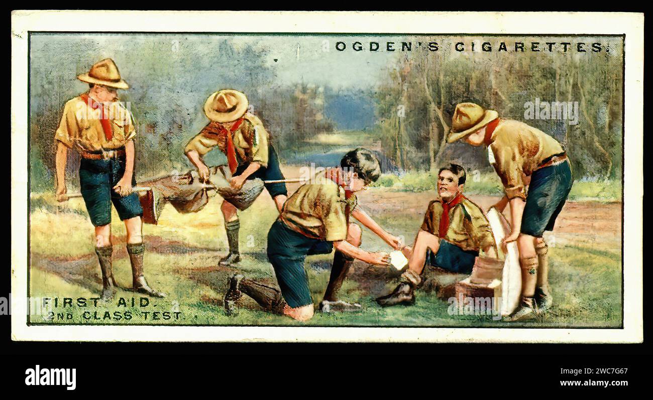 Boy Scouts First Aid Test Vintage Cigarette Card Illustration Stock