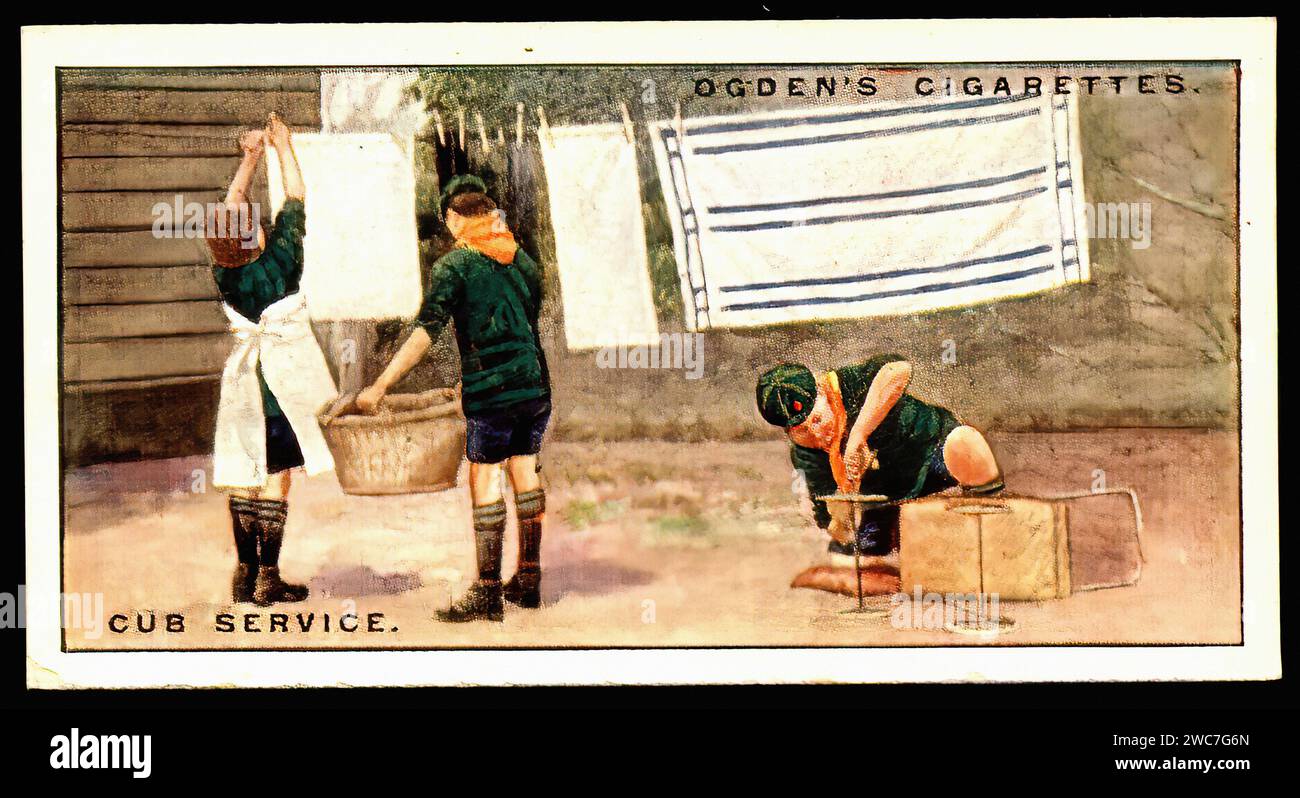 Cub Scouts - Doing Service - Vintage Cigarette Card Illustration Stock Photo