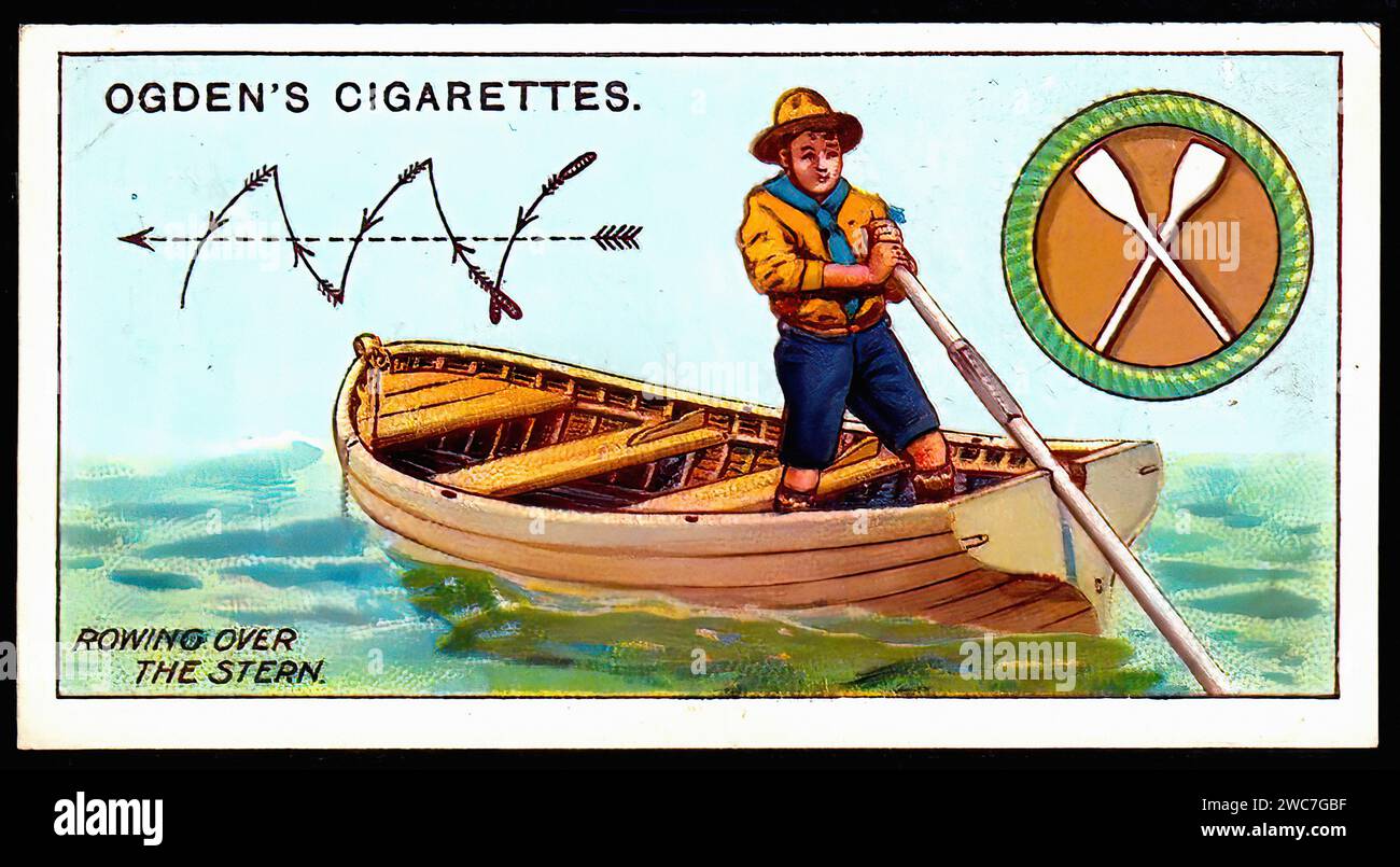 Rowing a Boat 001 - Vintage Cigarette Card Illustration Stock Photo