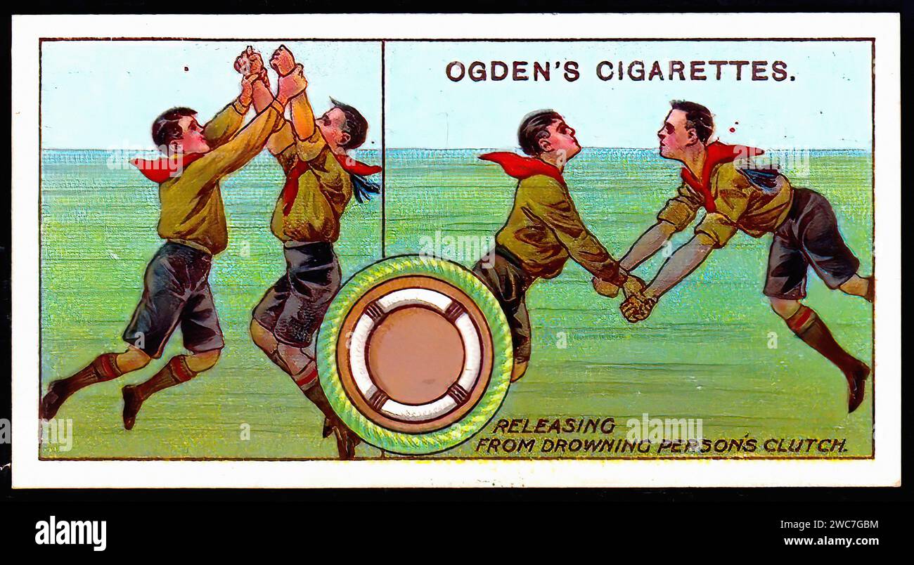 Lifesaving - Vintage Cigarette Card Illustration Stock Photo
