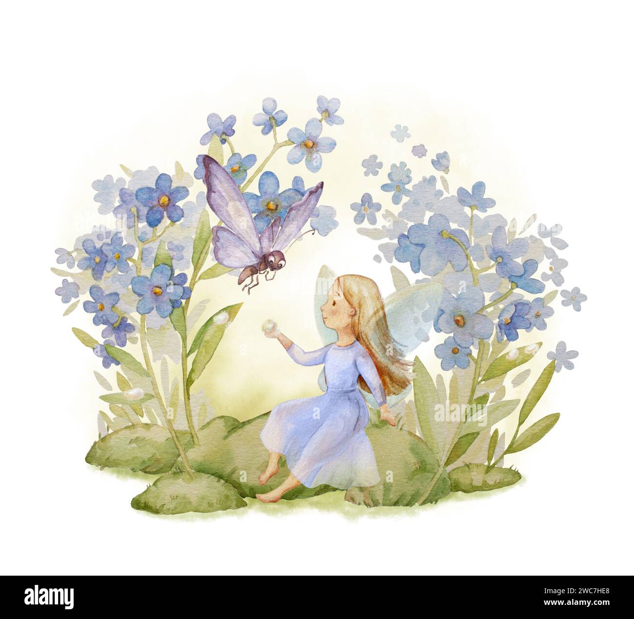 Cute Garden Fairy Watercolor Clipart. Forget Me Not Flower Fairy ...