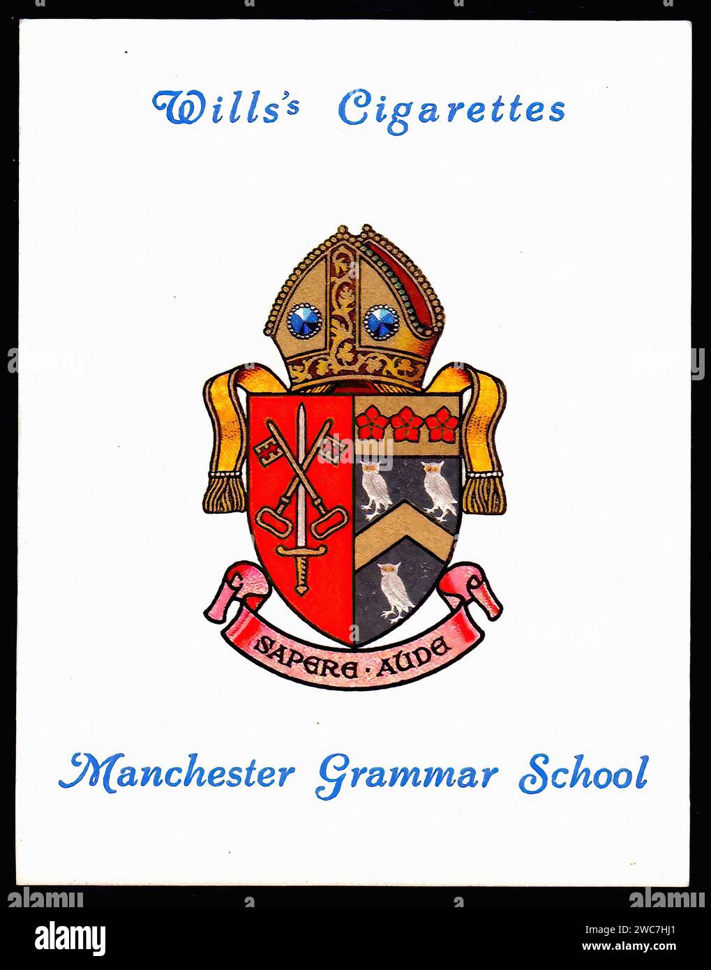 Arms of Manchester Grammar School Vintage Cigarette Card Illustration