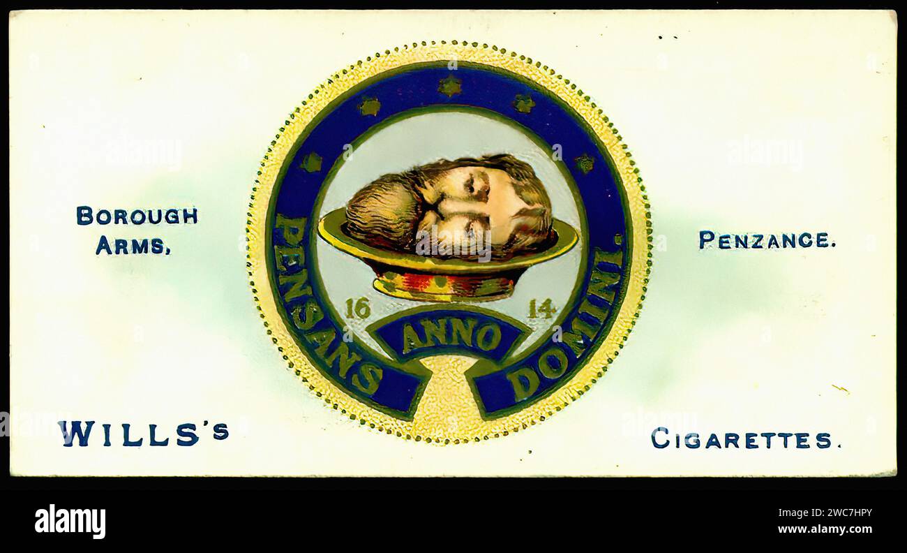 Borough Arms of Penzance - Vintage Cigarette Card Illustration Stock Photo