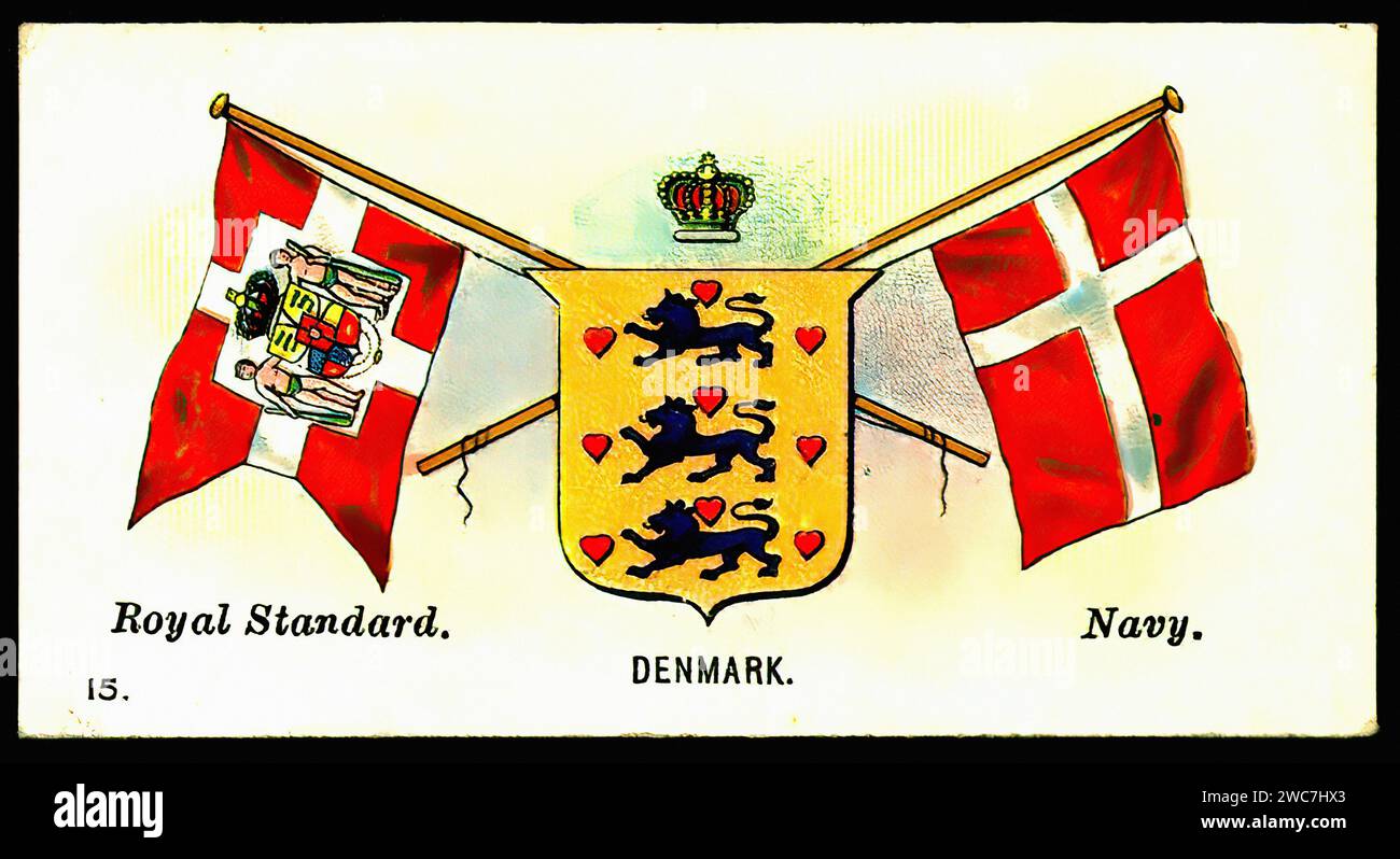 Flags of Denmark - Vintage Cigarette Card Illustration Stock Photo