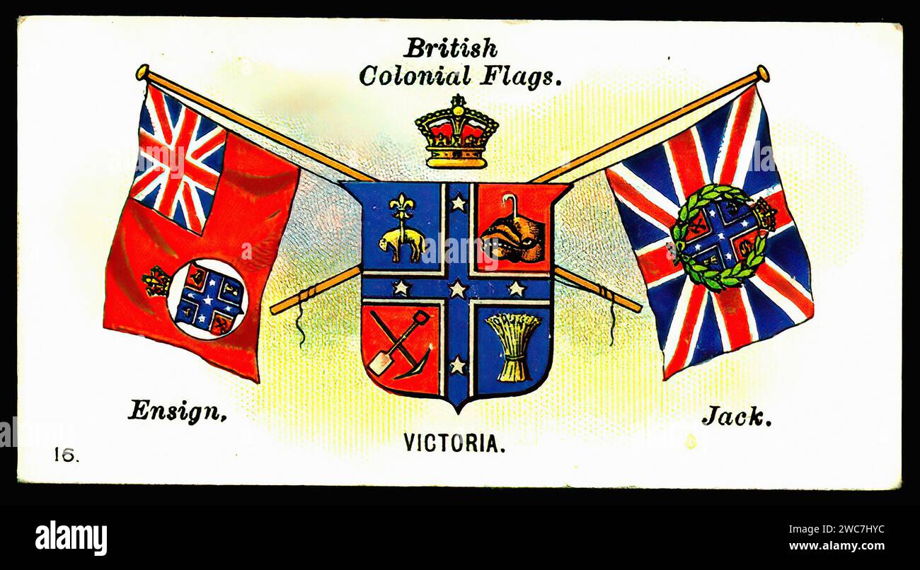 Flags of Victoria - Vintage Cigarette Card Illustration Stock Photo
