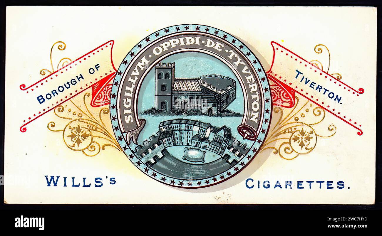Borough Arms of Tiverton - Vintage Cigarette Card Illustration Stock Photo