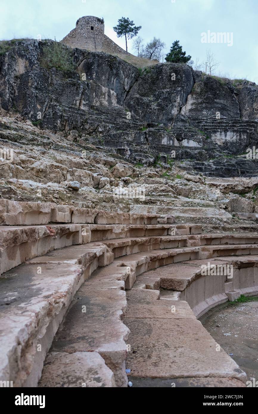 Zile ancient theater in the castle, with a history of approximately 3,000 years, is designed as a 'Roman theater.' Stock Photo