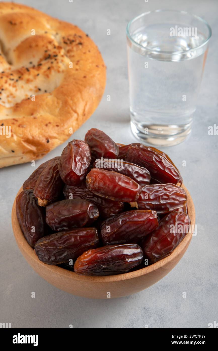 Traditional iftar table with dates fruit,olive and ramadan pita Stock ...