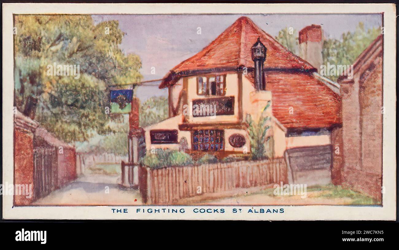 The Fighting Cocks, St Albans 002 - Vintage Cigarette Card Illustration Stock Photo