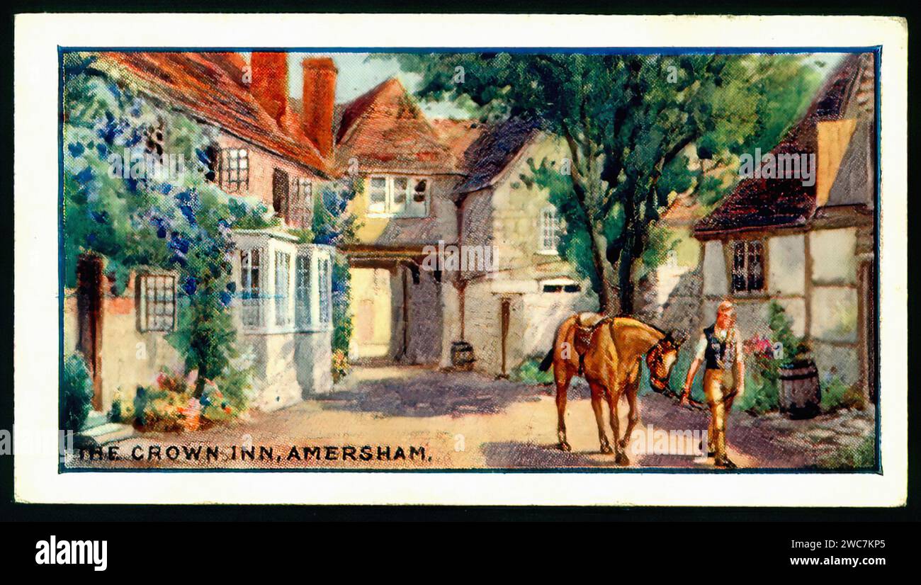 The Crown Inn, Amersham - Vintage Cigarette Card Illustration Stock Photo
