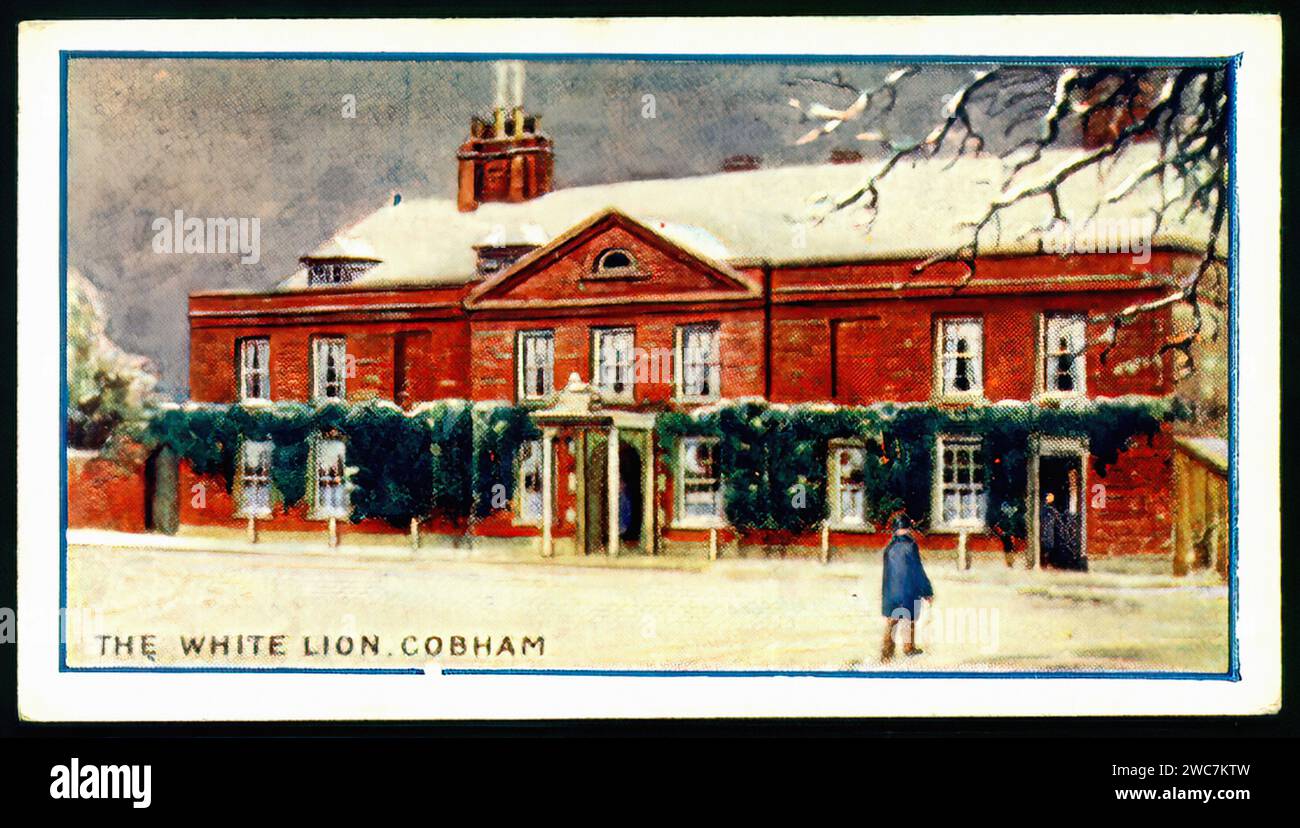 The White Lion, Cobham - Vintage Cigarette Card Illustration Stock Photo