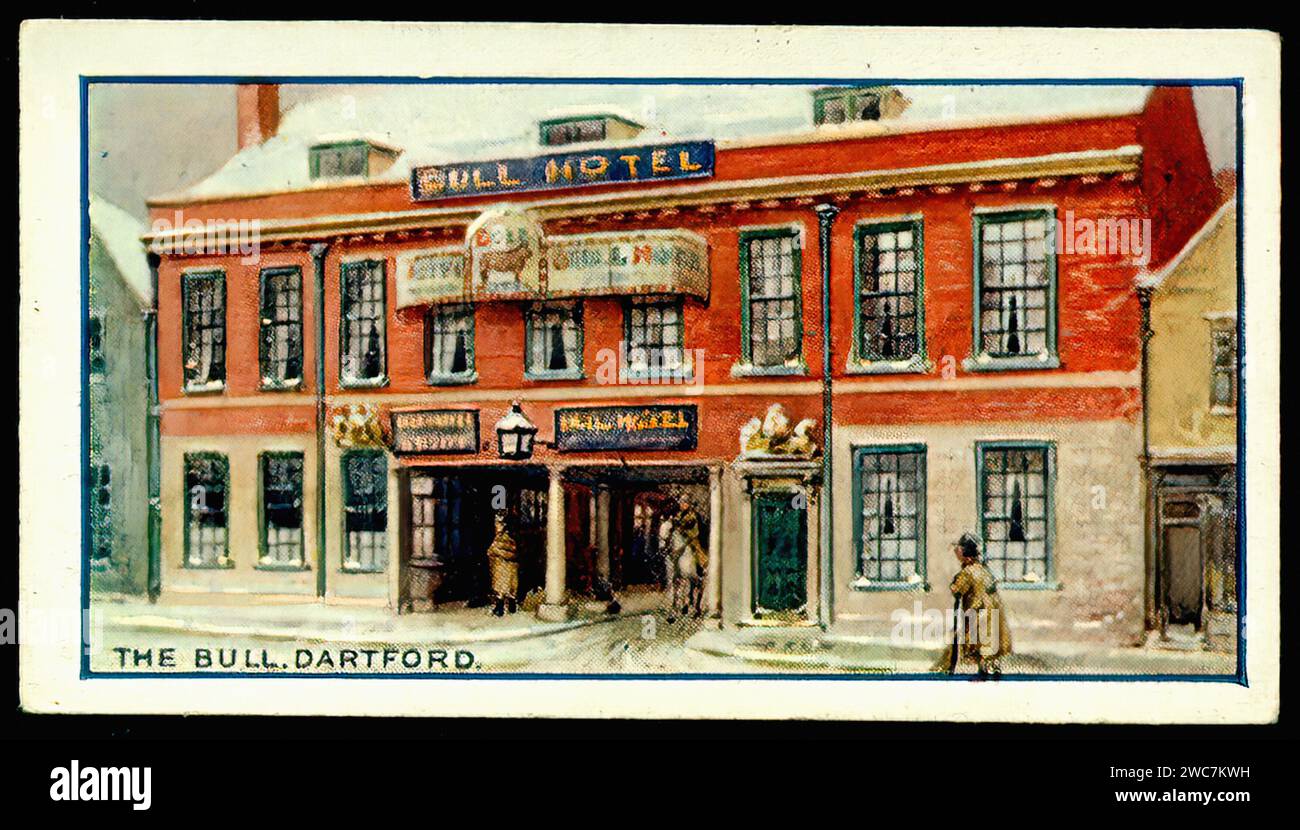 The Bull & Victoria Hotel, Dartford - Vintage Cigarette Card Illustration Stock Photo
