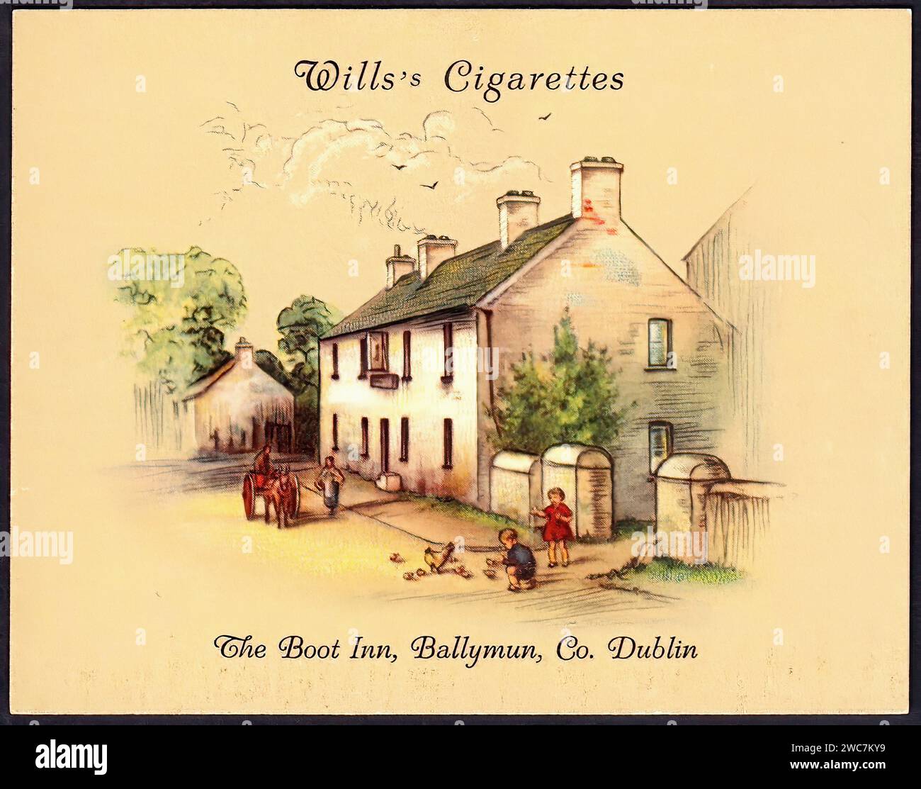 The Boot Inn, Ballymun - Vintage Cigarette Card Illustration Stock Photo