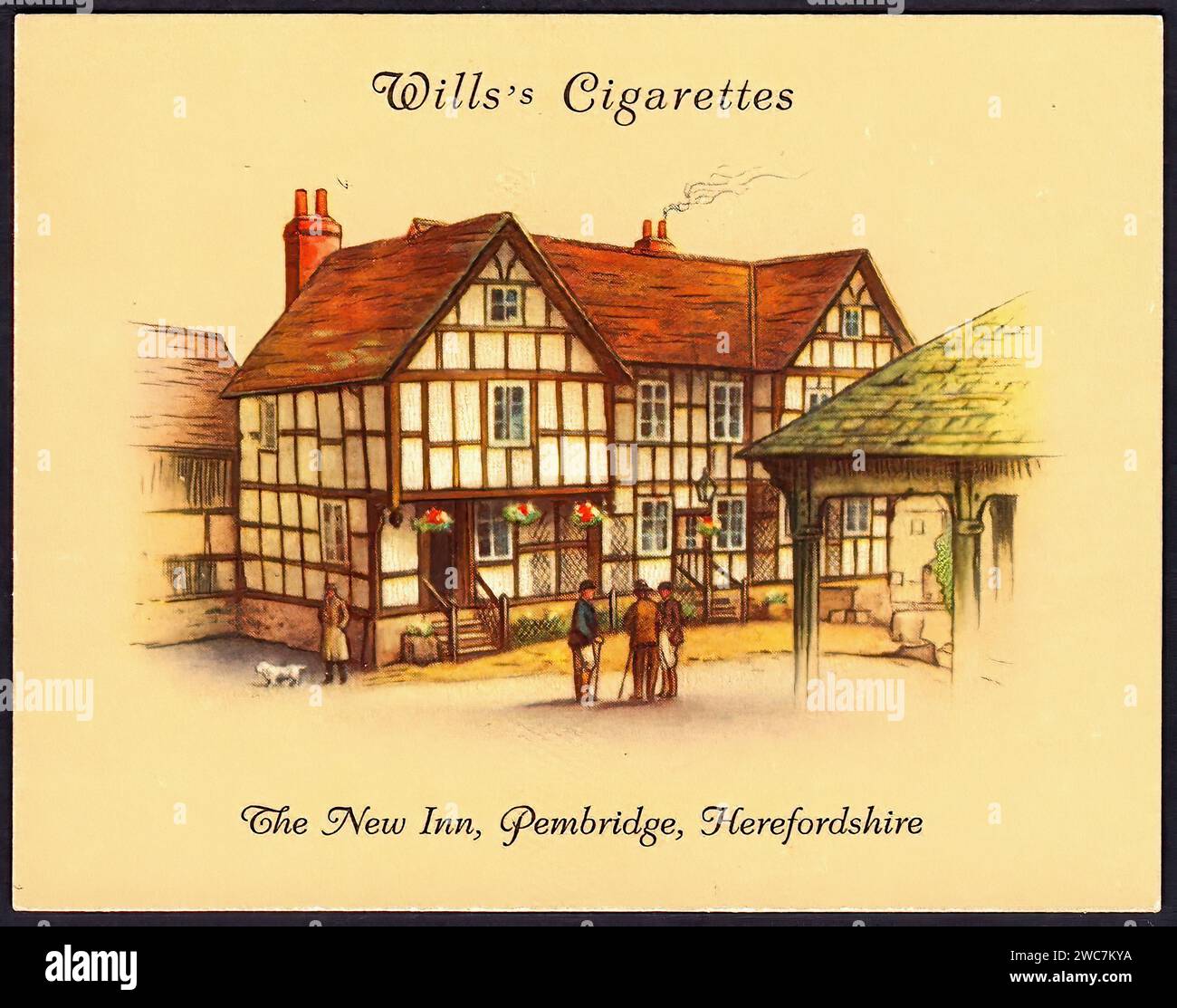 The New Inn, Pembridge - Vintage Cigarette Card Illustration Stock Photo