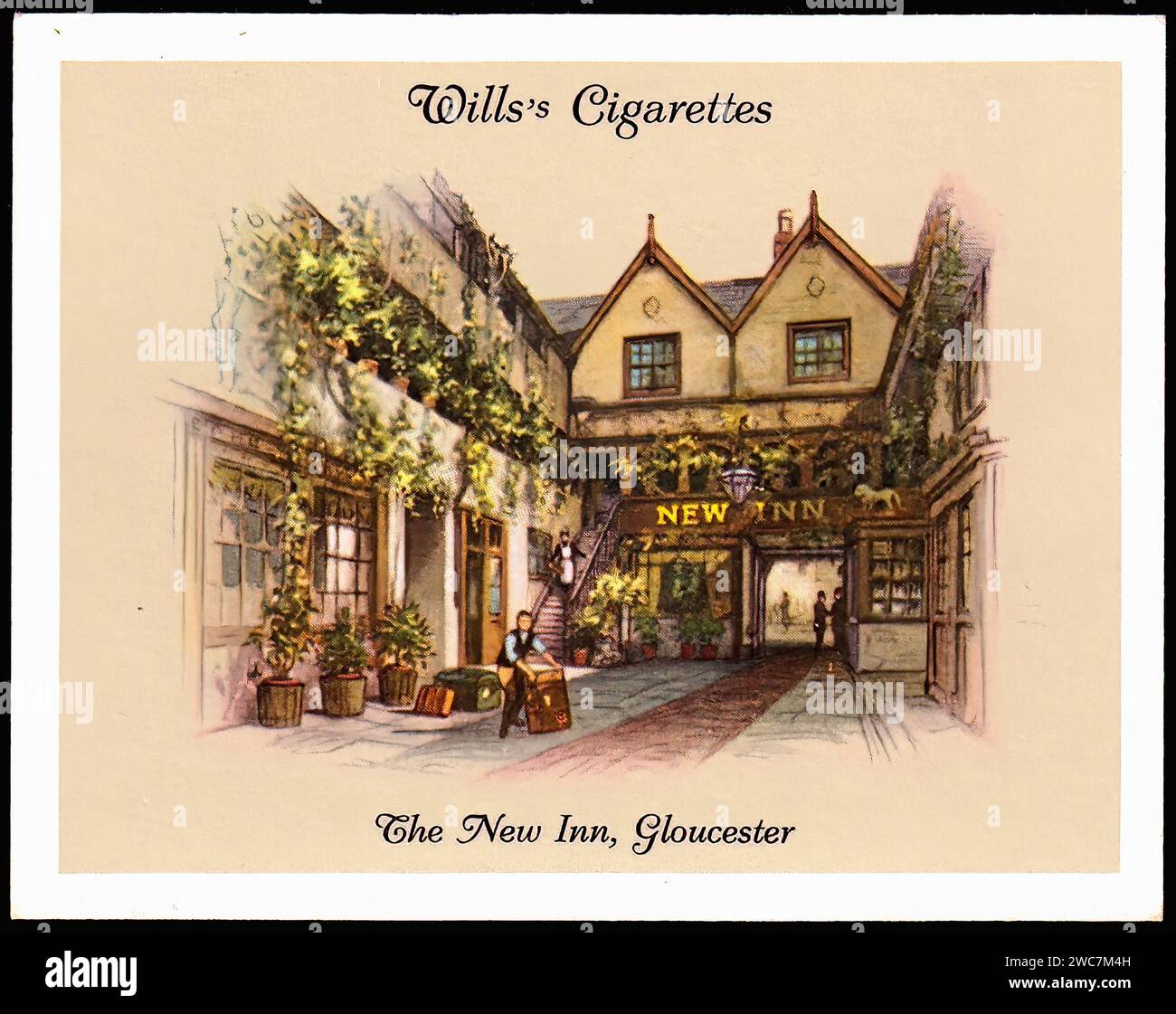 The New Inn Gloucester - Vintage Cigarette Card Illustration Stock Photo