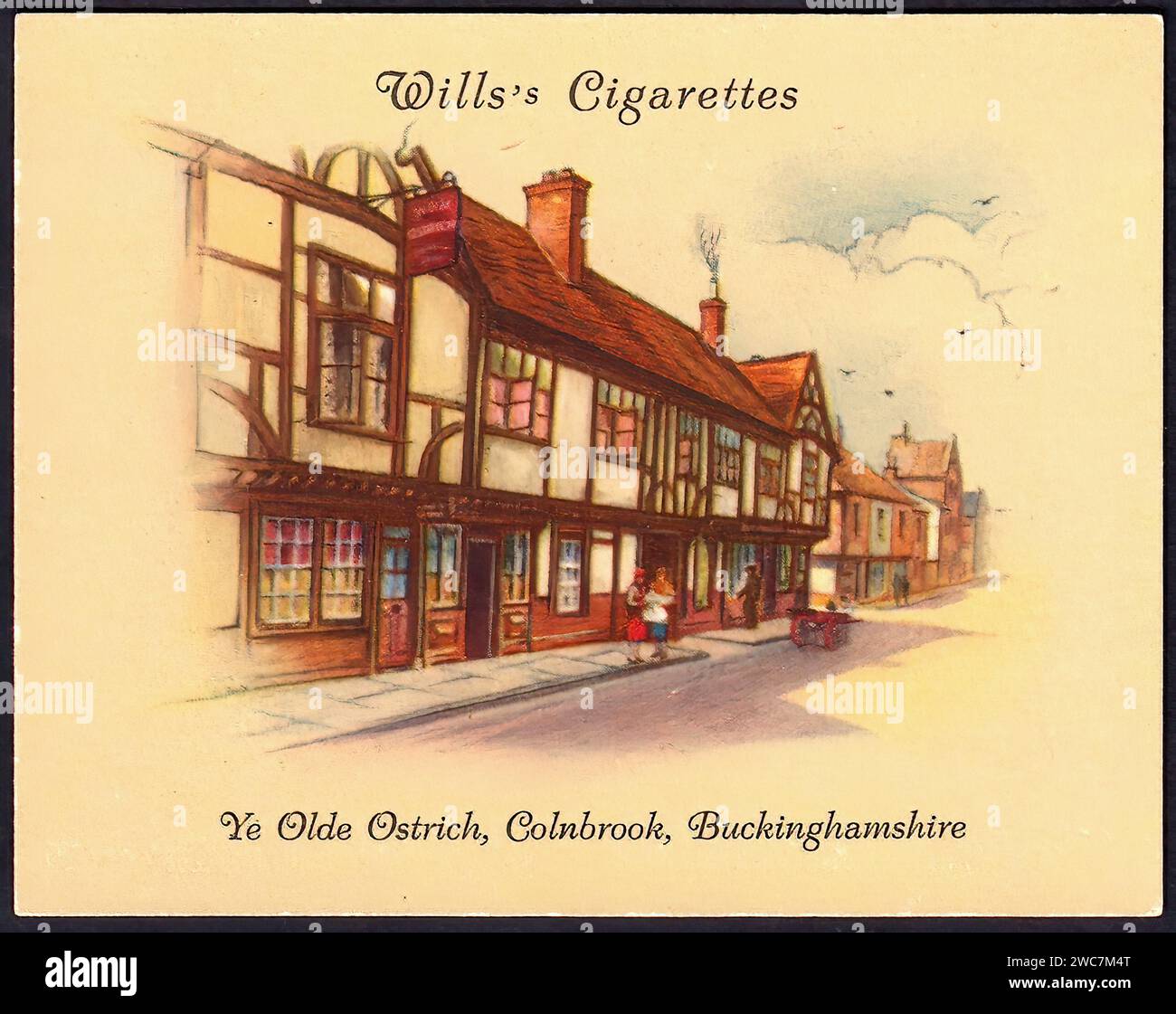 Ye Olde Ostrich, Colnbrook - Vintage Cigarette Card Illustration Stock Photo