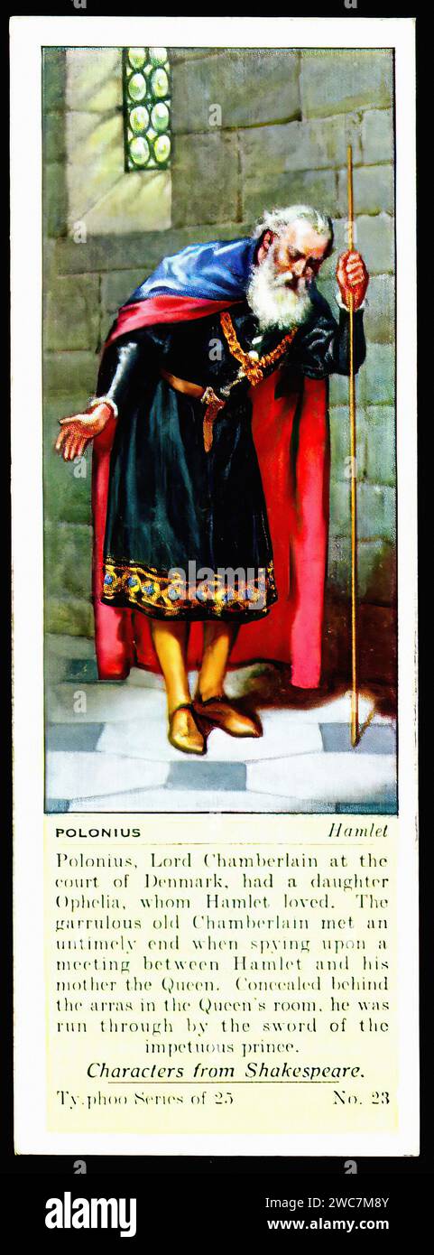 Polonius - Hamlet - Vintage Typhoo Tea Card Illustration Stock Photo