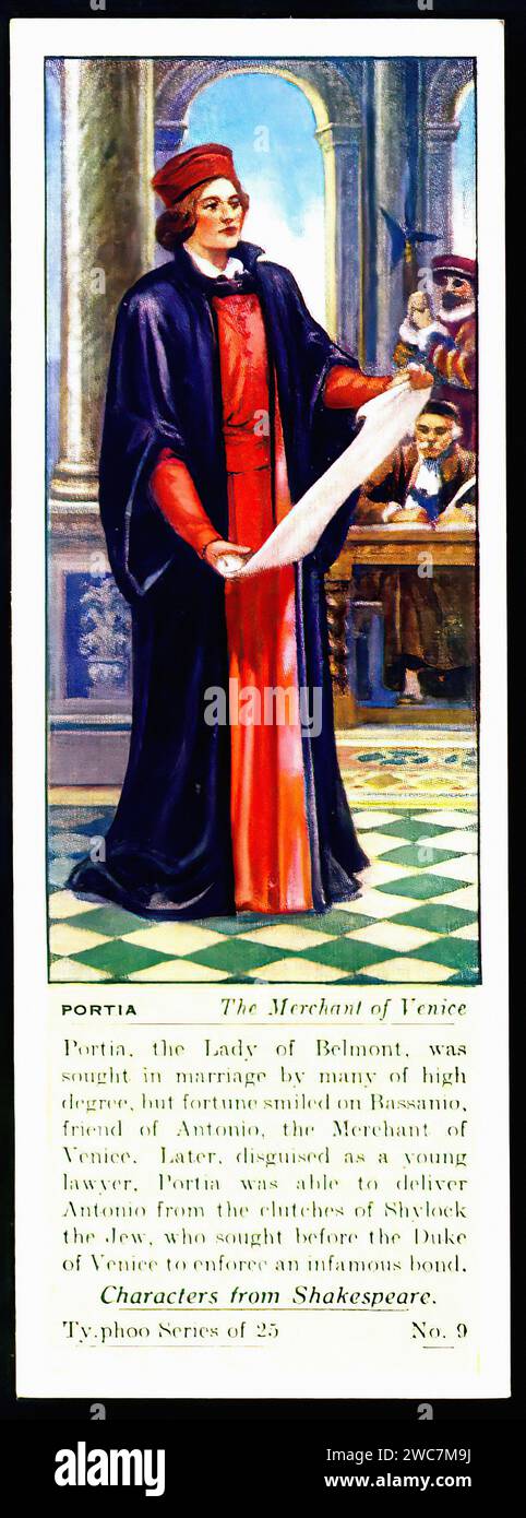 Portia - The Merchant of Venice - Vintage Typhoo Tea Card Illustration Stock Photo