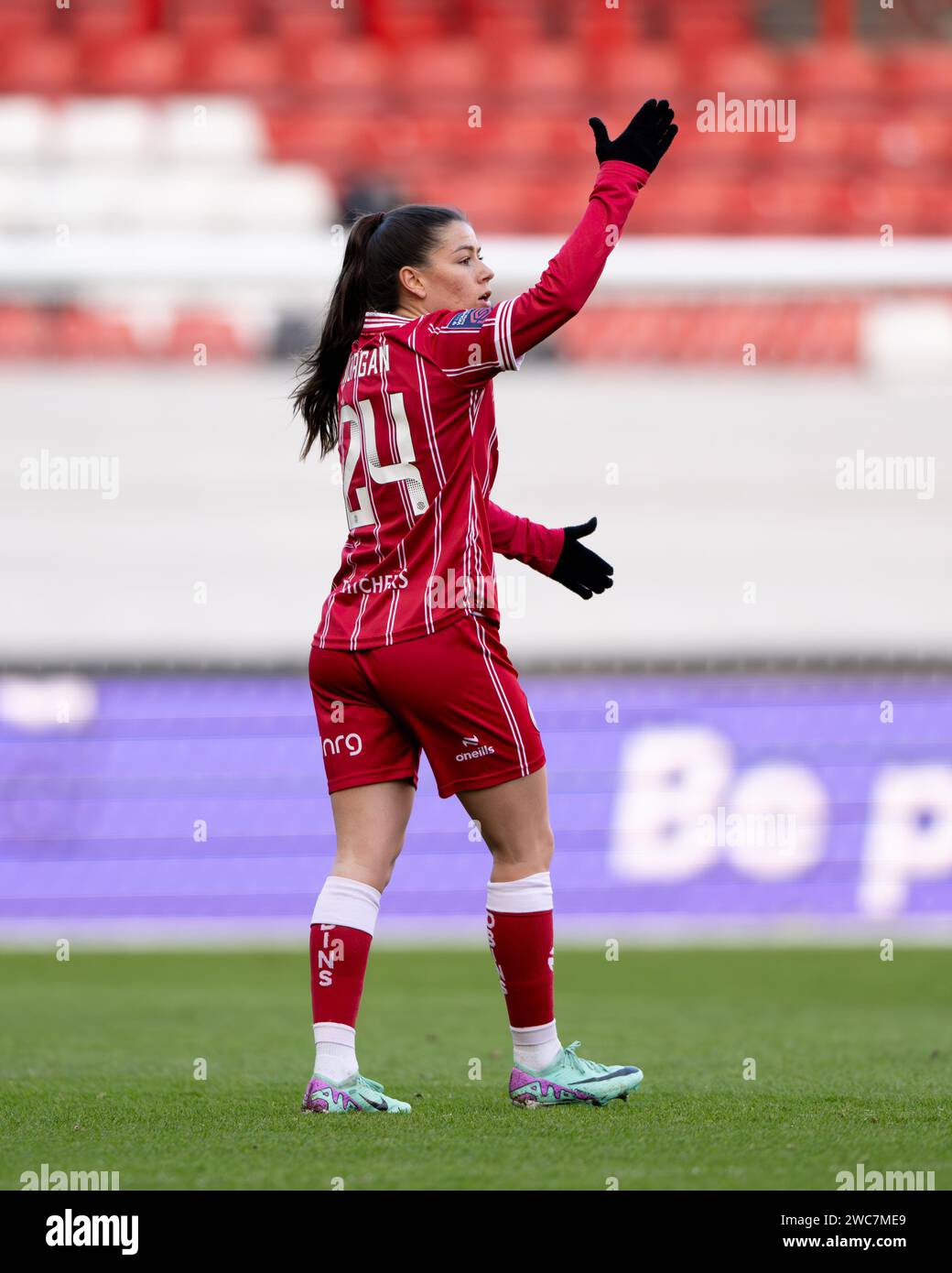Bristol, UK. 14th January 2024. Ffion Morgan of Bristol City Women ...