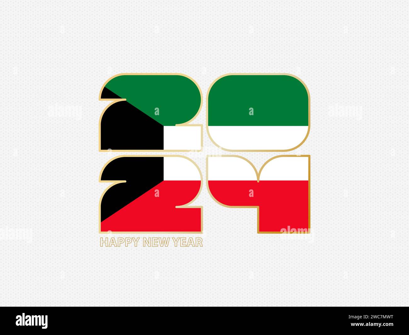 Abstract numbers 2024 with flag of Kuwait. Vector illustration Stock