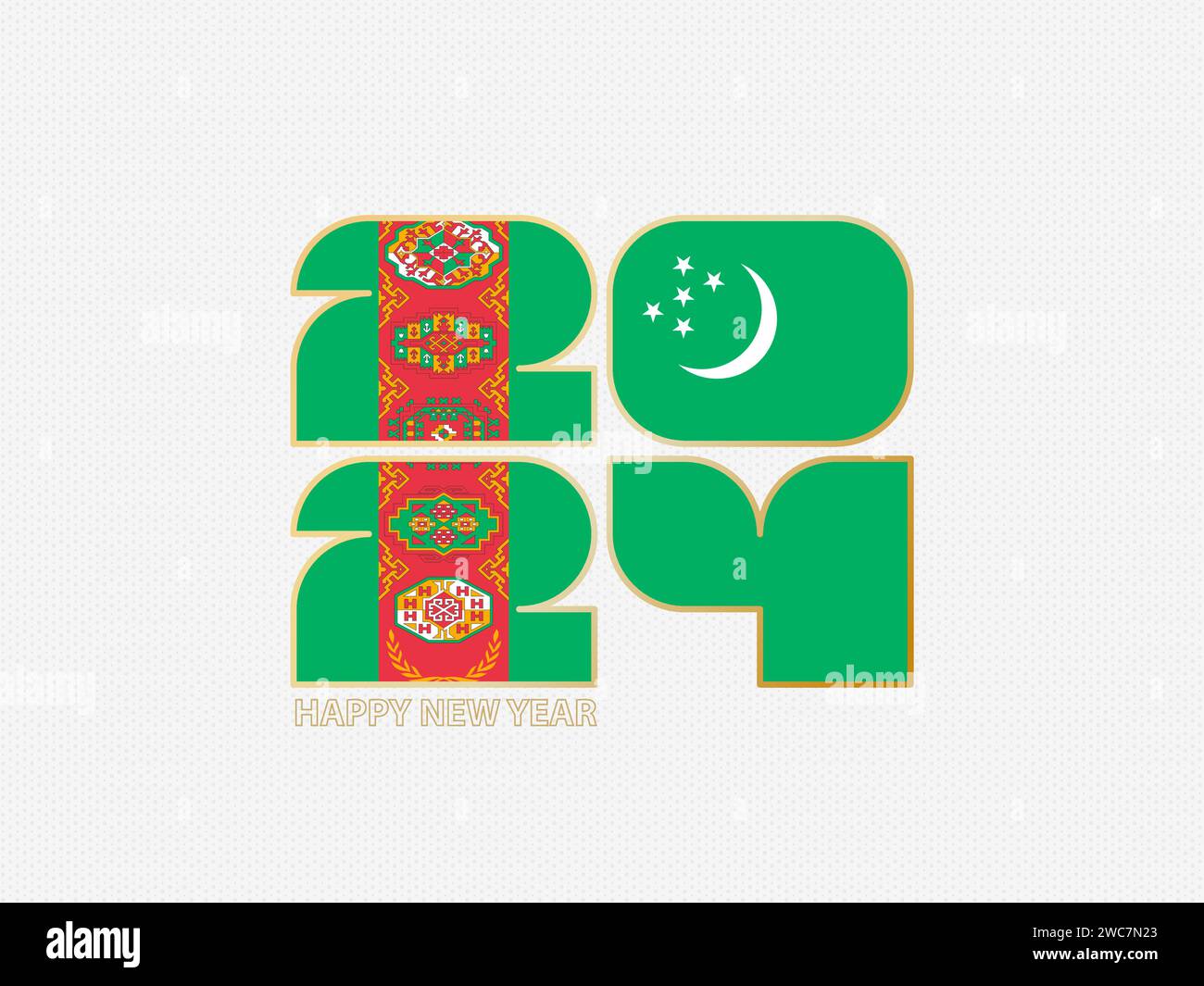 Abstract numbers 2025 with flag of Turkmenistan. Vector illustration