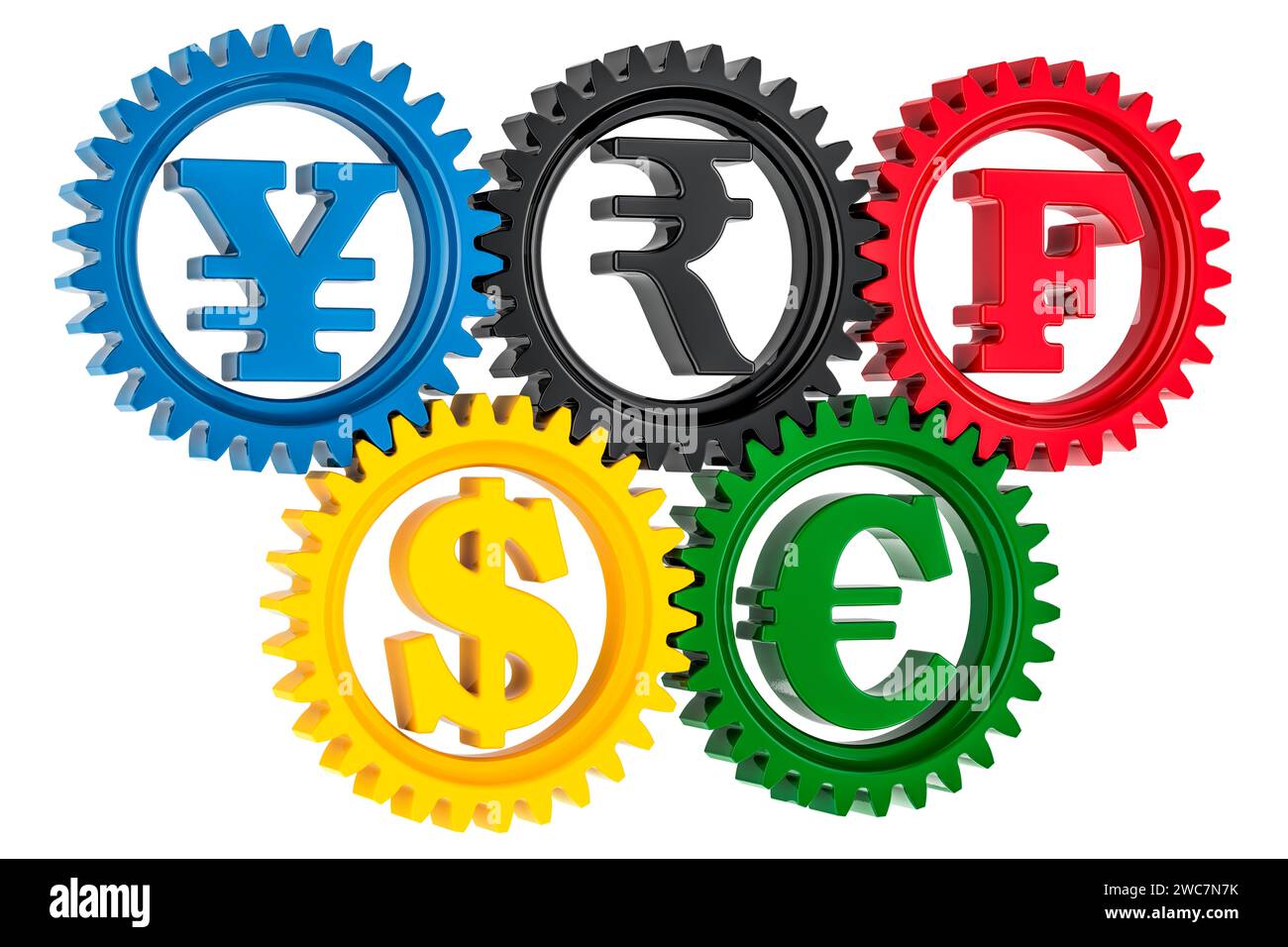 Currency gears colored, conversion and exchange of currencies, concept