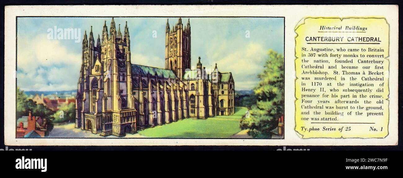 Canterbury Cathedral - Vintage Typhoo Tea Card Illustration Stock Photo