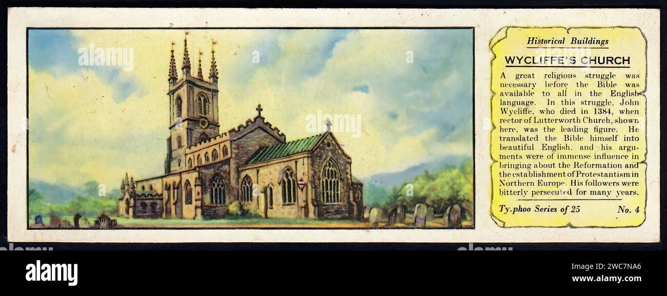 Wycliffe's Church - Vintage Typhoo Tea Card Illustration Stock Photo