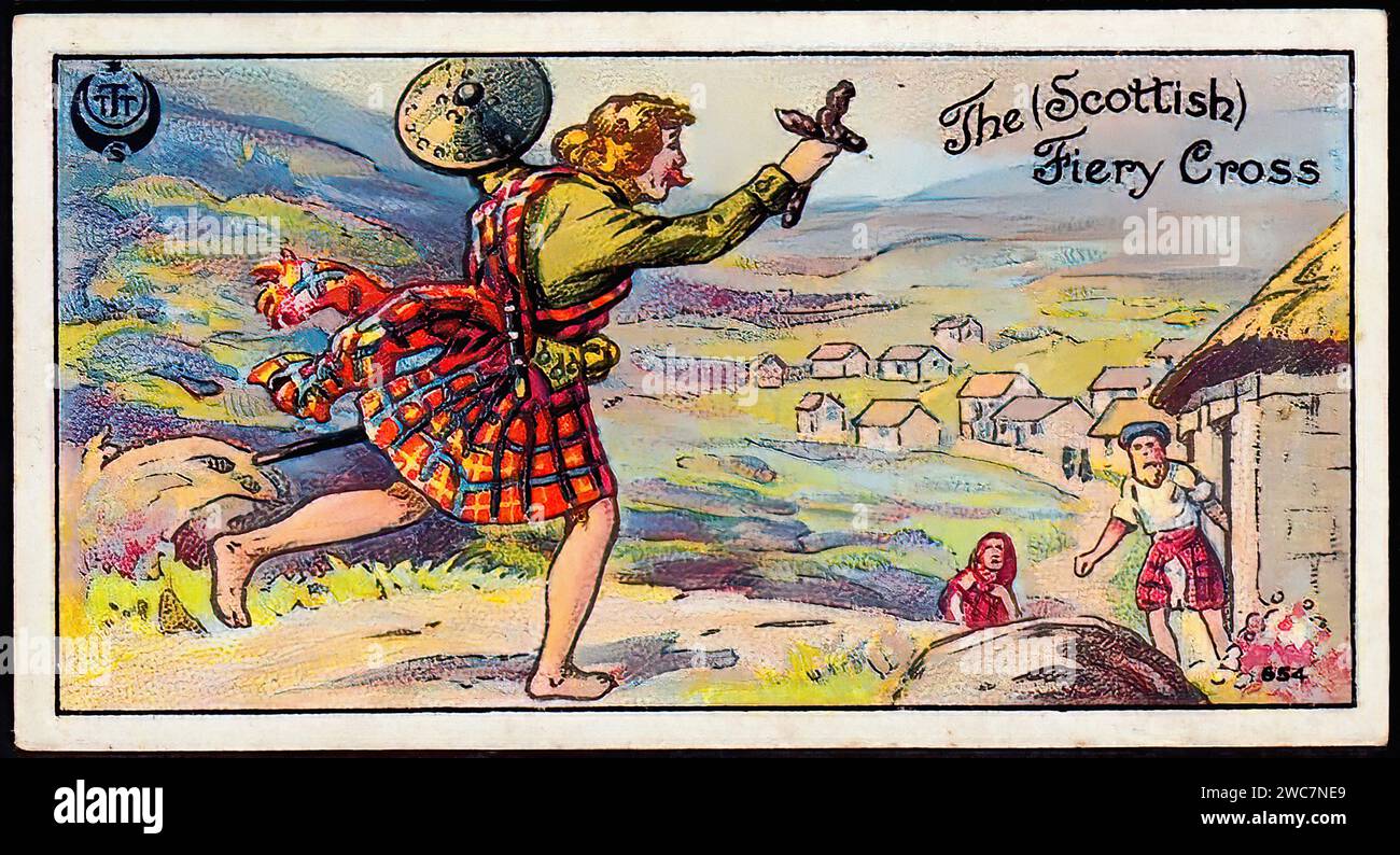 The Scottish Fiery Cross - Vintage British Tradecard Illustration Stock Photo