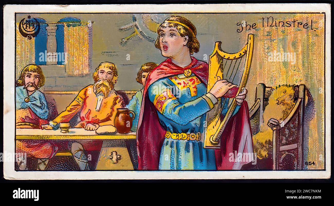 The Minstrel - Vintage English Tradecard Illustration Stock Photo